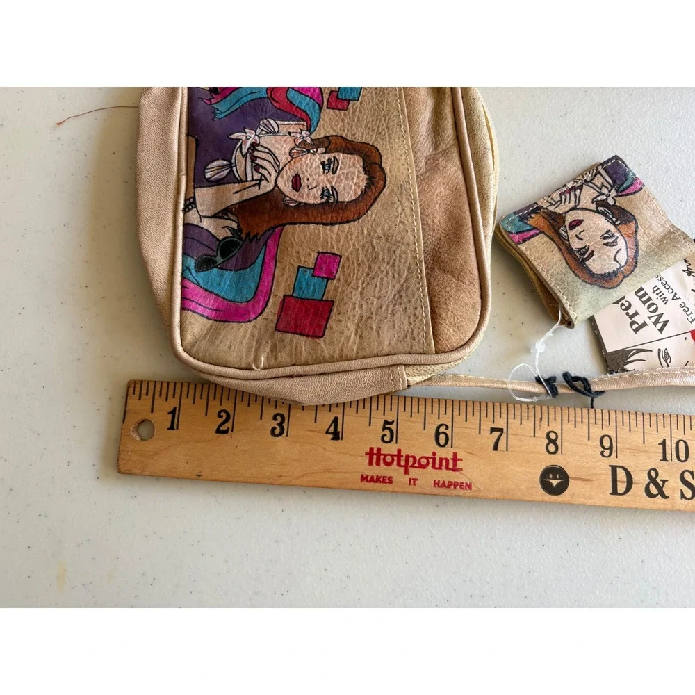 Emily Anne Vintage Hand Painted Leather Crossbody Bag Tan Pretty Woman Boho